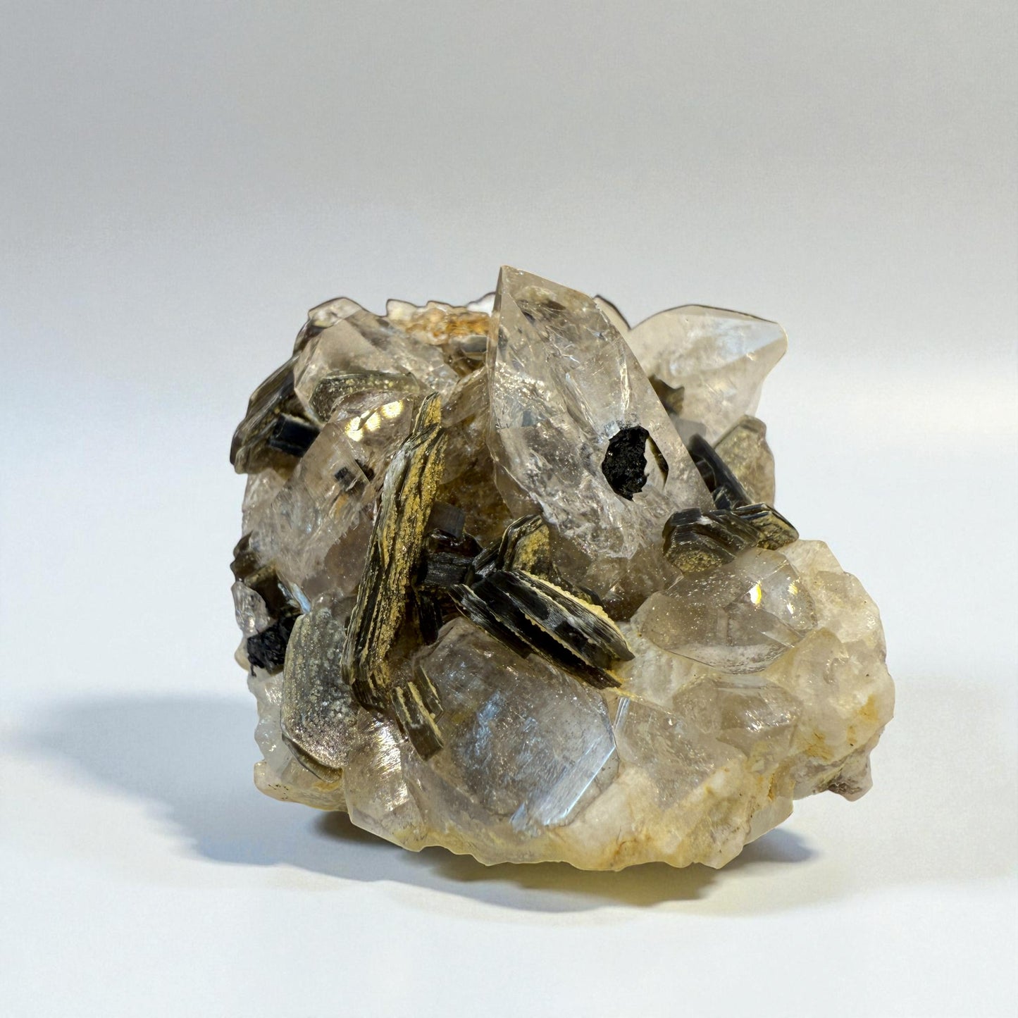 Black Tourmaline on Quartz Crystal and Muscovite from Gilgit | 55g - 5x3.5x3 cm