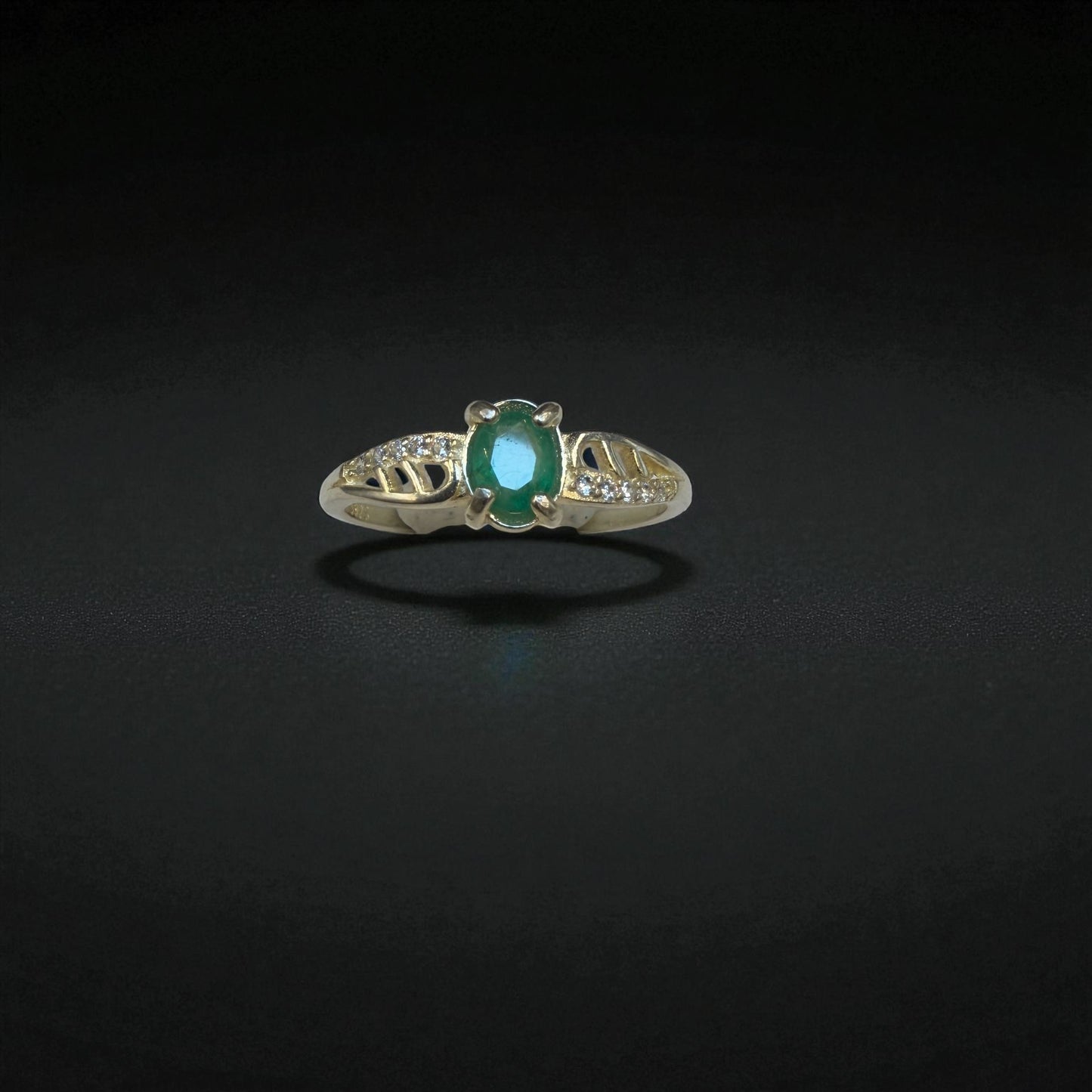 Natural Emerald Ring in Silver with Sparkling quartz
