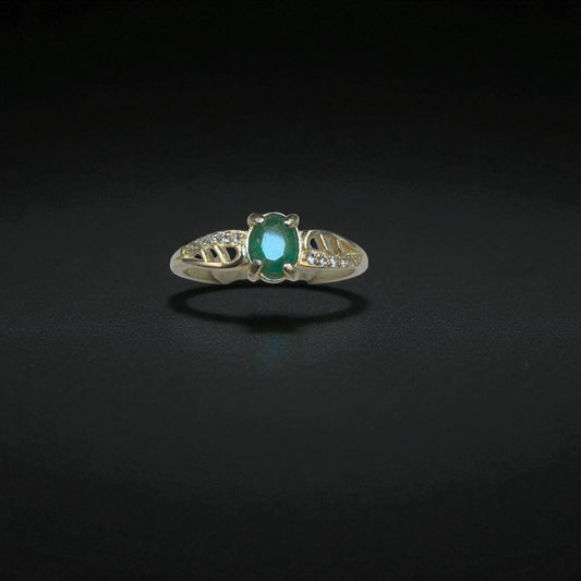 Natural Emerald Ring in Silver with Sparkling quartz