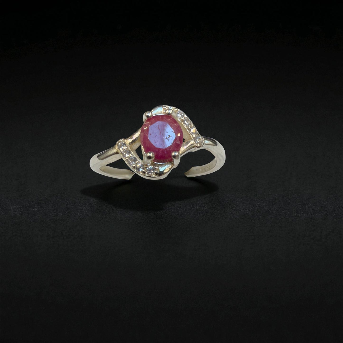 Natural Ruby Ring - Oval Cut Ruby in Silver with Sparkling quartz