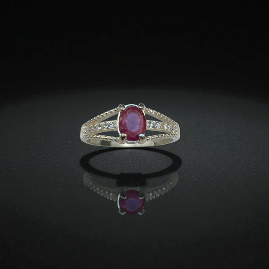 Natural Ruby Gemstone Ring – Vibrant Red Stone on Elegant Silver Band