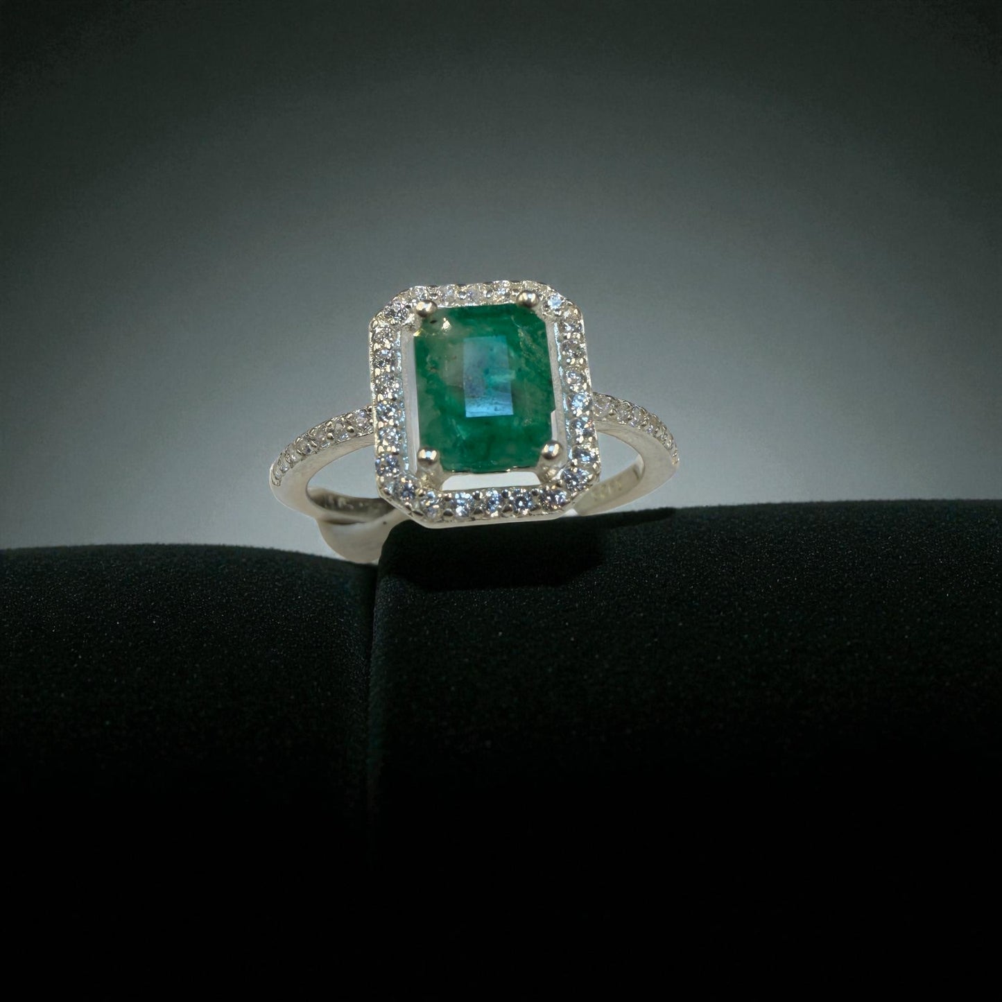 Natural Emerald Ring in Silver - Emerald Cut from Swat
