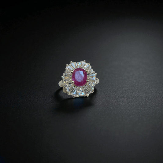 Natural Ruby Ring Oval Cut with Sparkling Accents