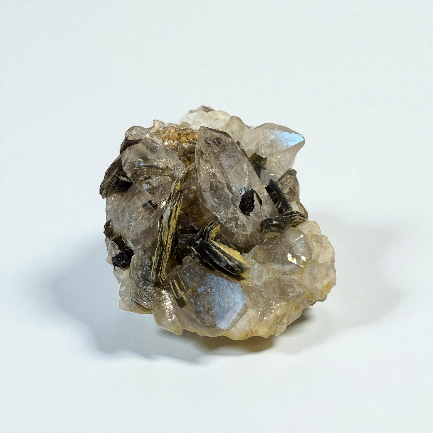 Black Tourmaline on Quartz Crystal and Muscovite from Gilgit | 55g - 5x3.5x3 cm