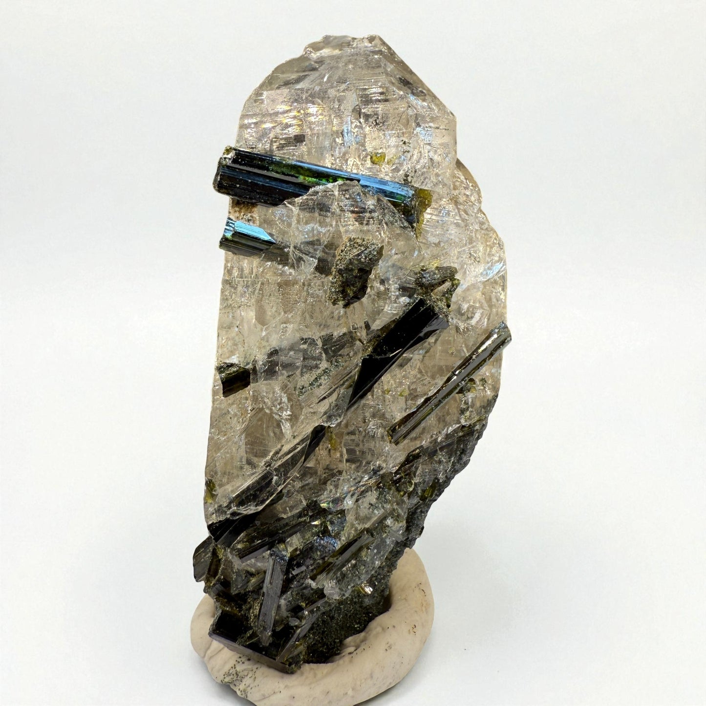 Green Tourmaline on Chlorite Quartz Crystal from Gilgit - 60g - 6x3x2.5 cm