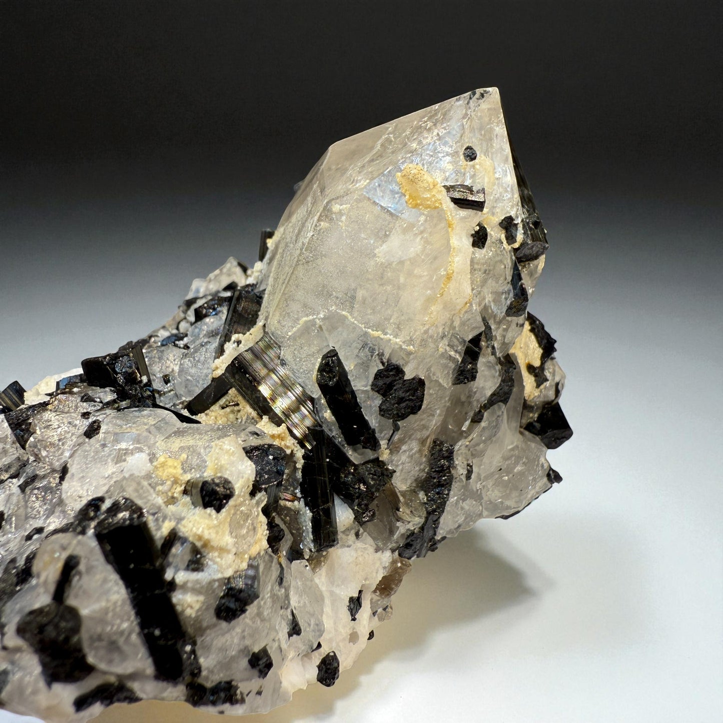 Black Tourmaline on Quartz - Skardu Pakistan - 218g - 8x7.2x5 cm