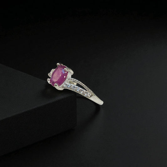 Natural Ruby Ring Oval Cut with Silver for Women