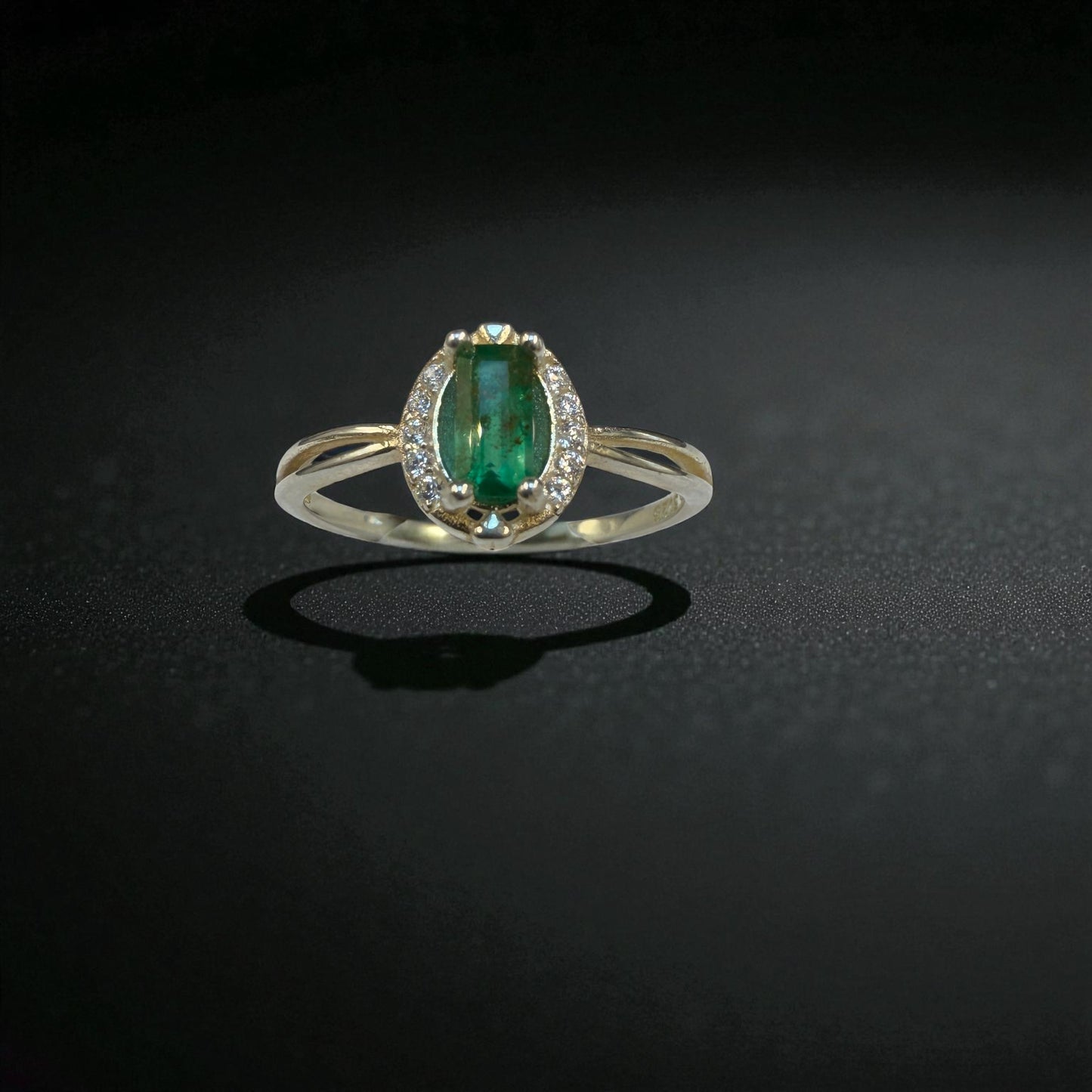 Natural Emerald Ring with Silver - Emerald Cut