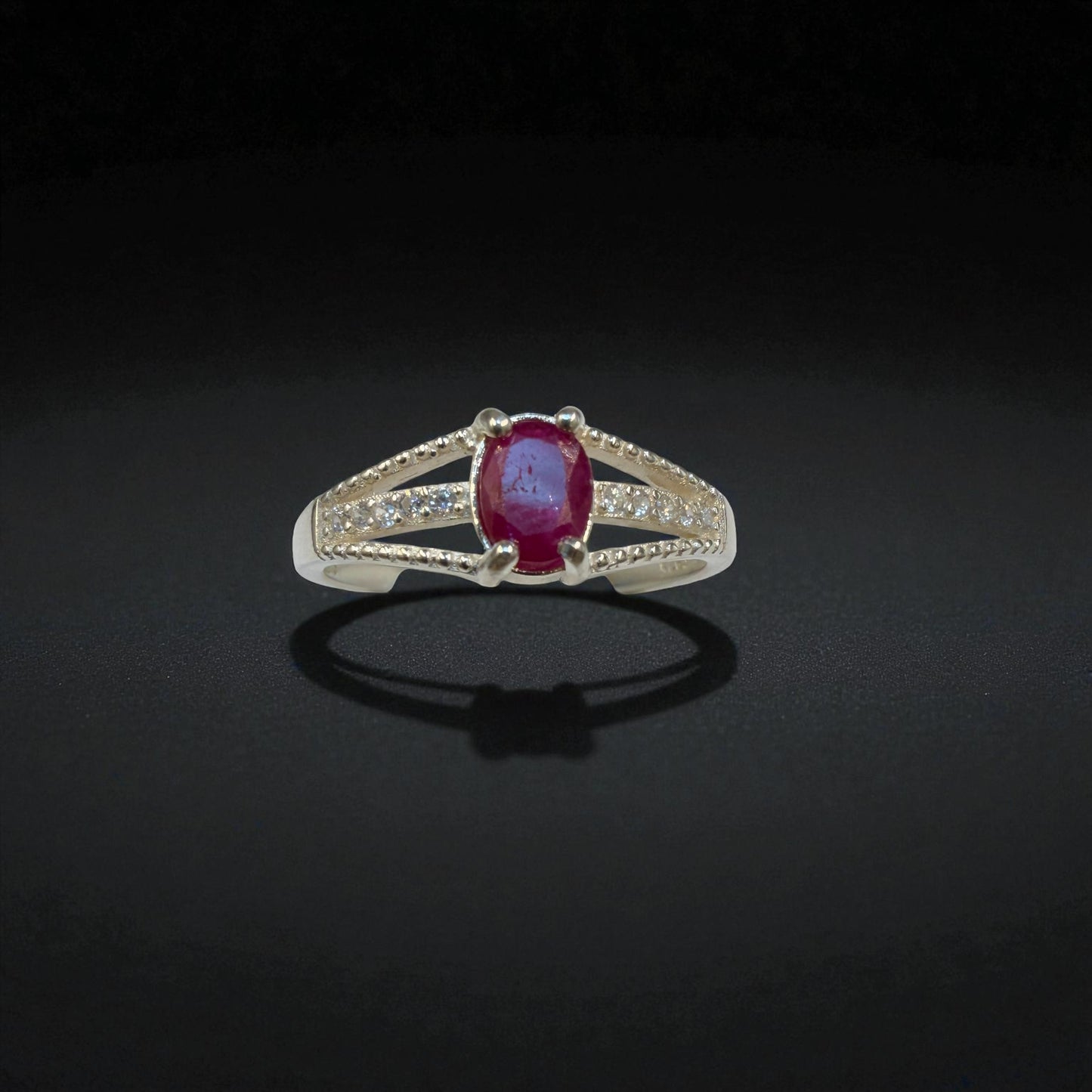 Vintage Ruby Ring – Oval Red Stone in Classic Silver Style