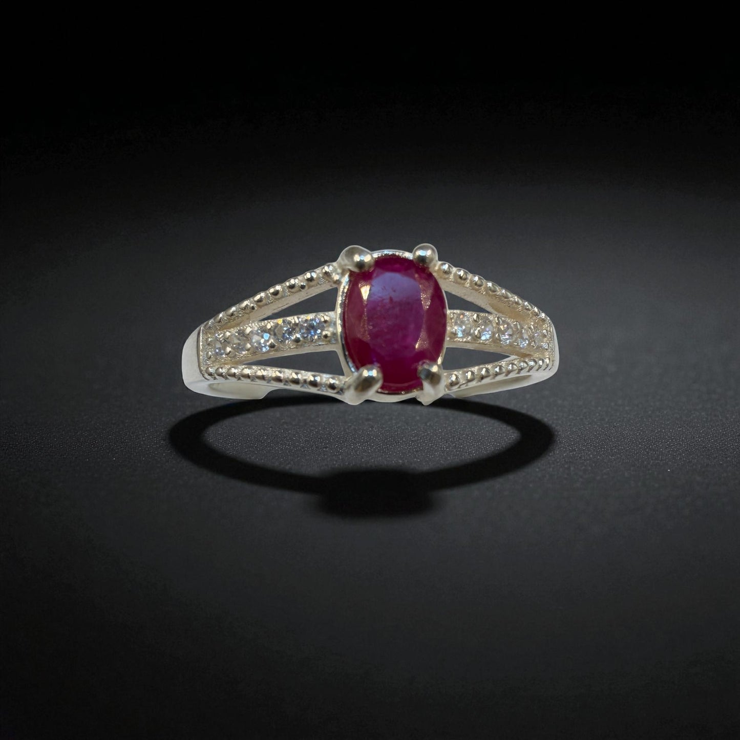 Vintage Ruby Ring – Oval Red Stone in Classic Silver Style