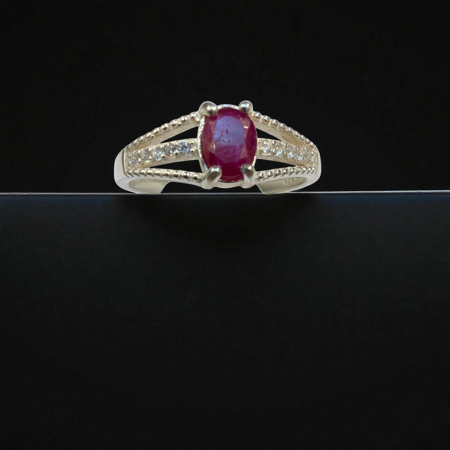 Vintage Ruby Ring – Oval Red Stone in Classic Silver Style