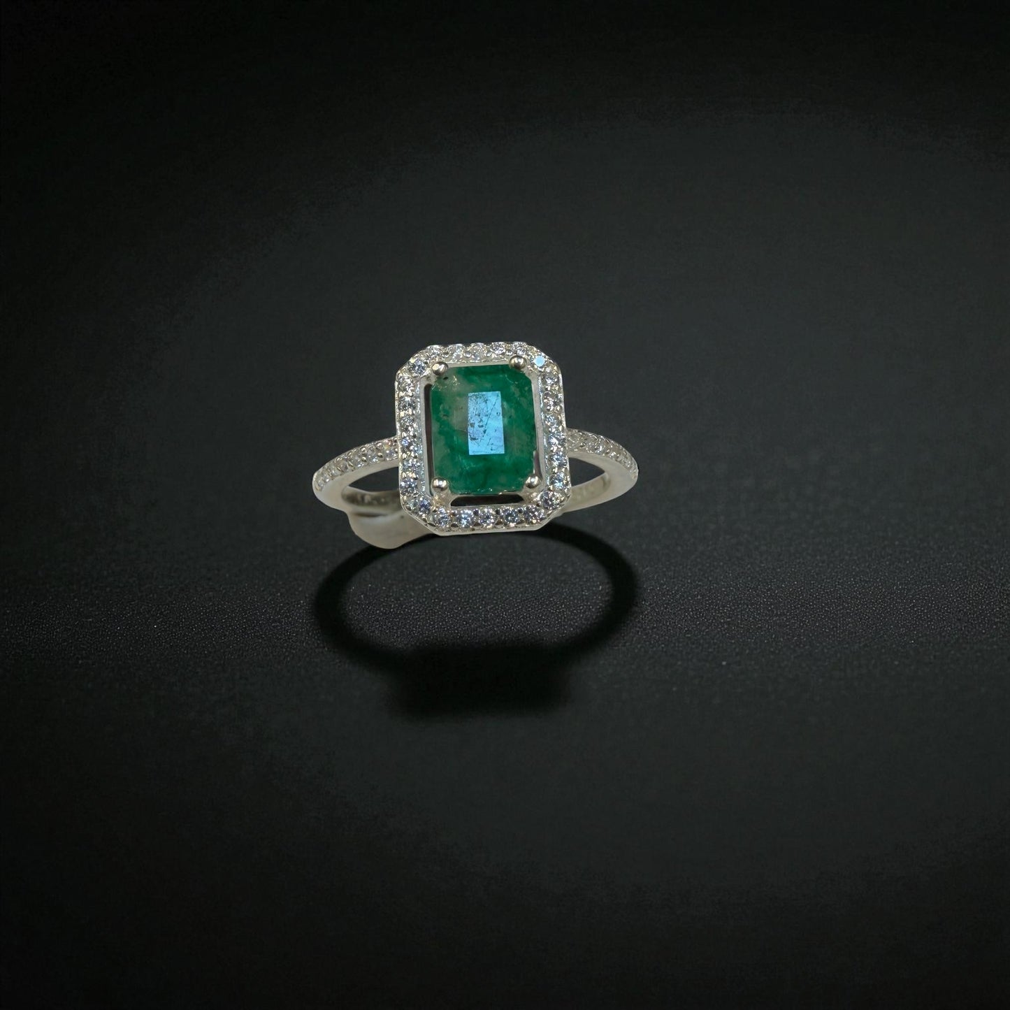 Natural Emerald Ring in Silver - Emerald Cut from Swat