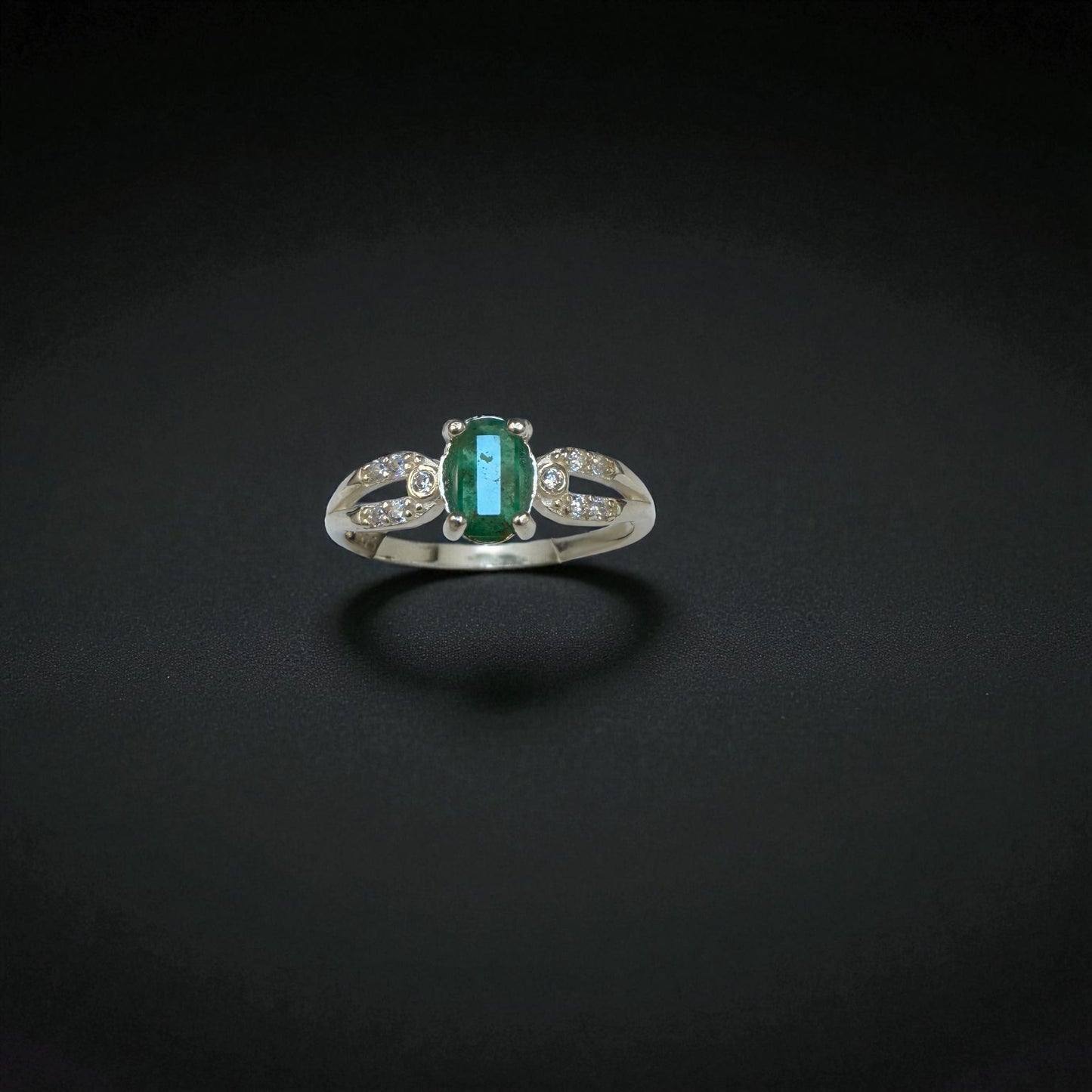 Natural Emerald Ring in Silver with Brilliant Luster