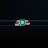 Natural Emerald Ring with Ruby Accents - Sterling Silver Ring