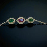 Natural Emerald & Ruby Bracelet – Three-Stone Silver Design