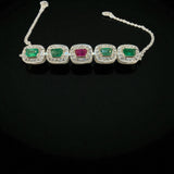 Natural Emerald & Ruby Silver Bracelet – Five-Stone Gemstone Design